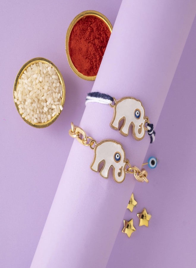 DECORATIVE BUCKETS Rakhi for kids |Sibling rakhi |Rakhi combo |rakhi for brother kids|rakhi for sister| |kids rakhi |rakhi for boys |evil eye rakhi| elephant rakhi| (ELEPHANT EVIL EYE PAIR RAKHI) - Image 3